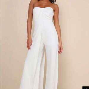 Lulu's White Strapless Jumpsuit with Wide-Leg Palazzo